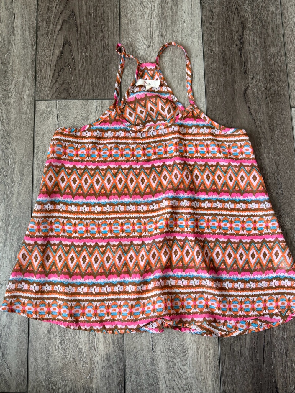 Nabee- Y2K Sheer Boho Print Tank Top in Orange and Pink (S)